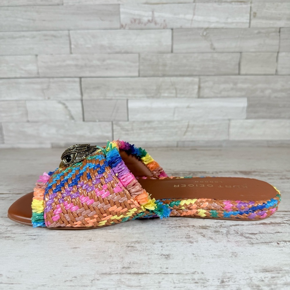 Kurt Geiger Kensington Eagle Casual Flat Raffia Slide Sandals EU 37 New Rainbow - Picture 12 of 16